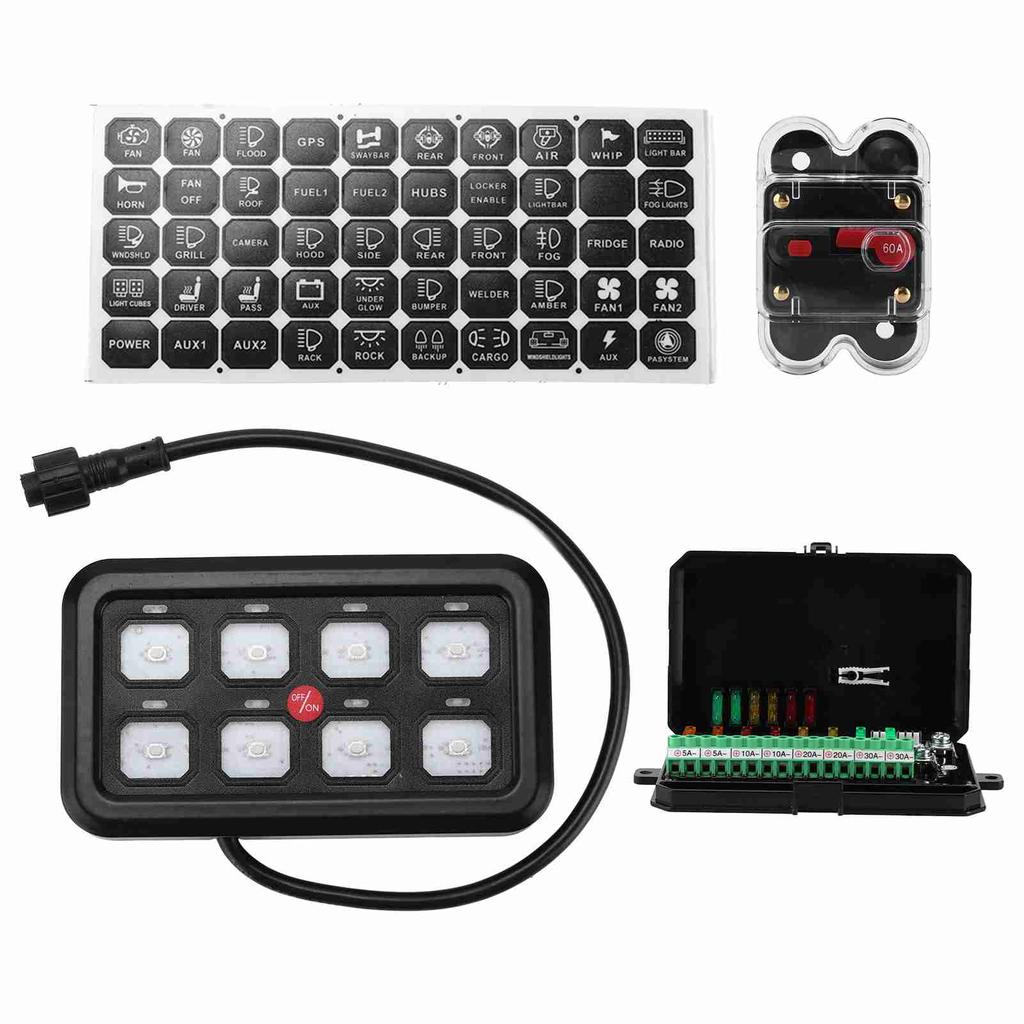 8 Toggle Push Switch Panel Automatic Dimmable Function with Fuse Box for Truck Boat Off Road Powersport