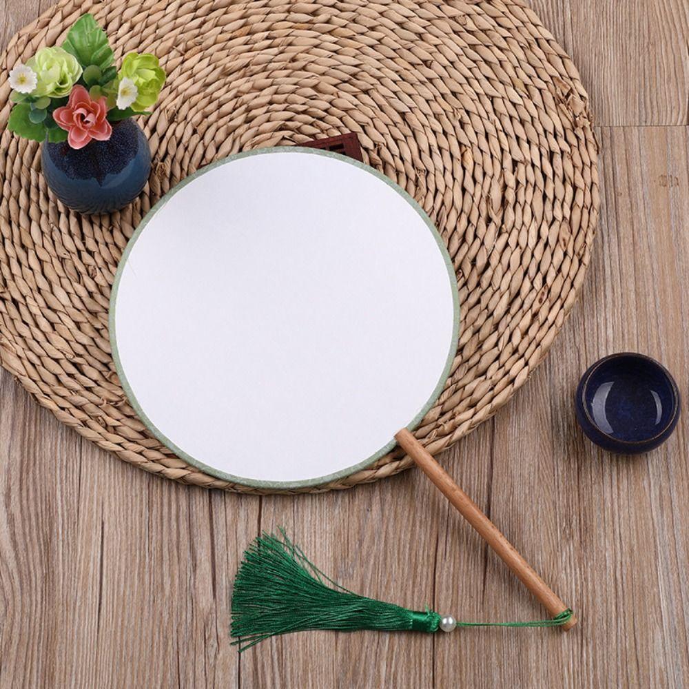 Chinese Style Blank Round Hand Fan Embroidery Dance Fan Wooden Silk Hand Fan  Home Decoration