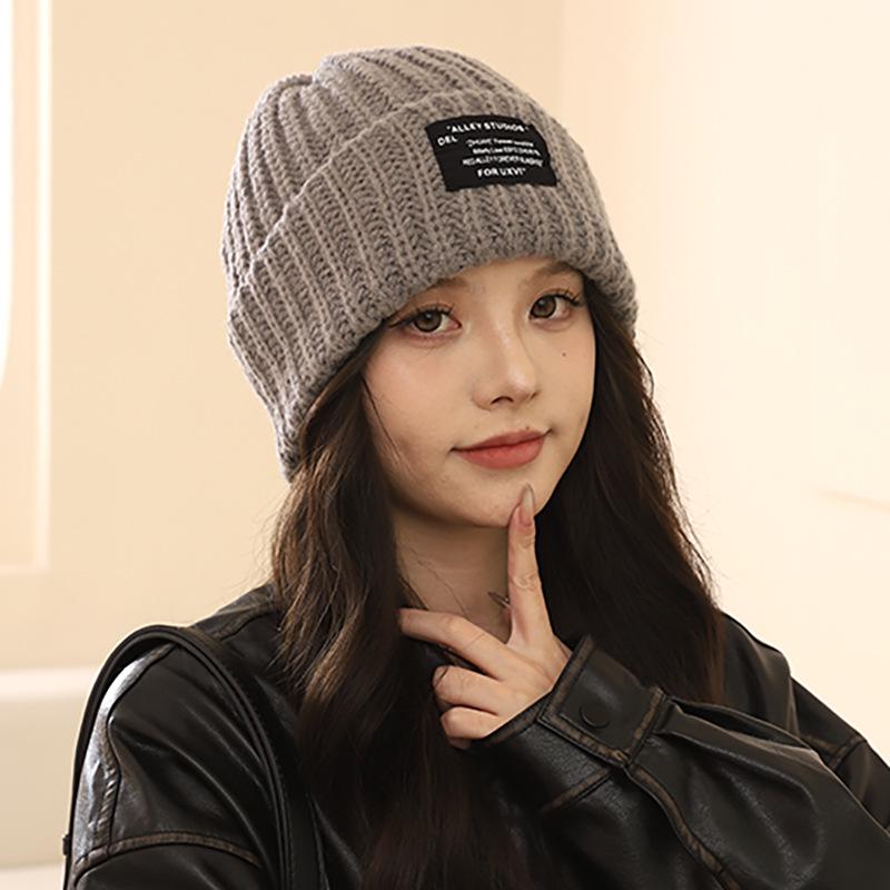 Jednobarevná vlněná pletená čepice - velká, teplá, unisex na outdoor, podzim a zima, korejský styl