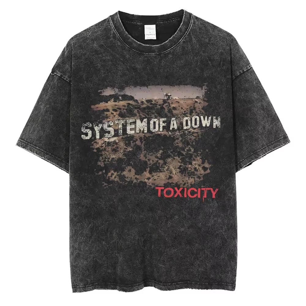 System of A Down Toxicity Album Graphic Washed T-shirts Men Women Rock Oversized T Shirt Male Vintage Alternative Metal T-shirts Daily Wear Cool Top