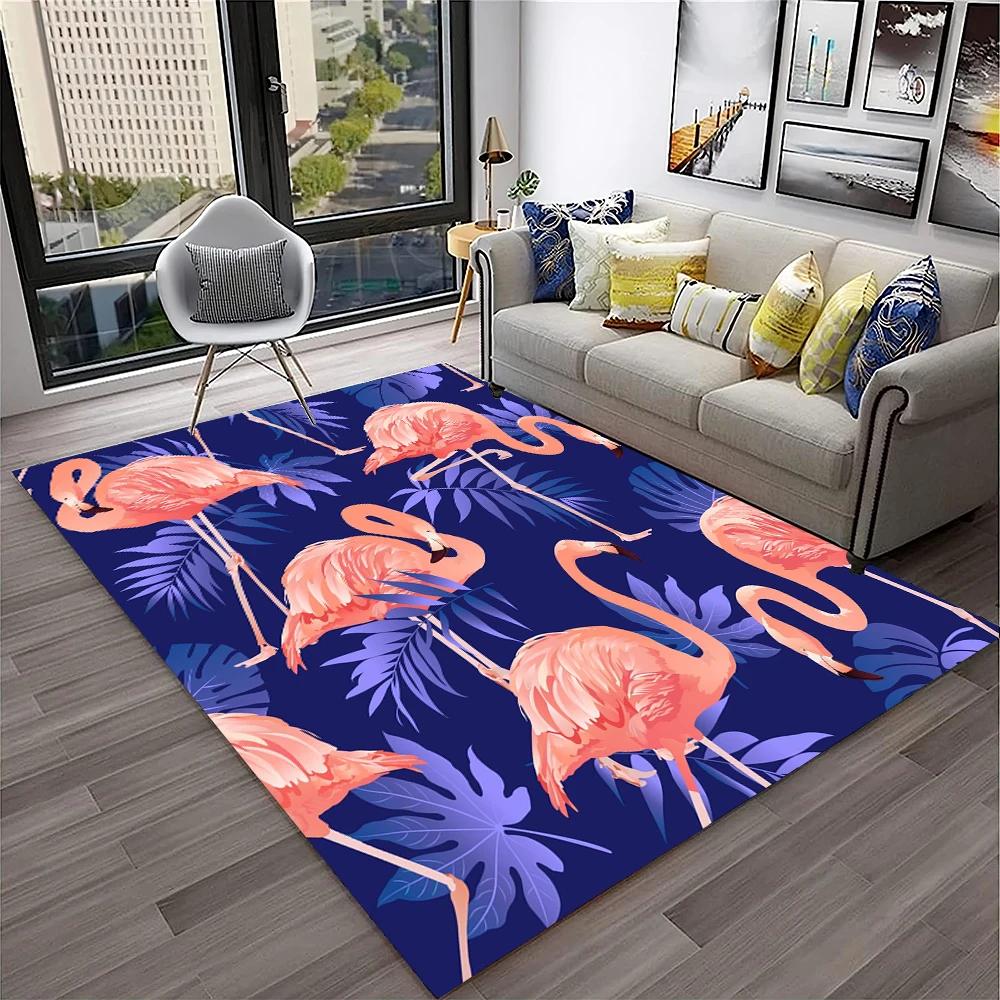 Pink Flamingo Bird Rainforest Cartoon Carpet Rug for Home Living Room Bedroom Sofa Doormat Decor,kid Area Rug Non-slip Floor Mat
