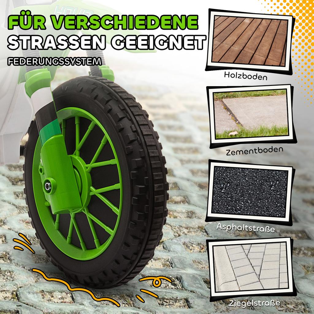 Moto per Bambini, Moto Elettrica, Autonomia 45 Minuti, con Rotelle di Supporto, da 3 Anni, Verde+Bianco, 106,5 x 51,5 x 68cm