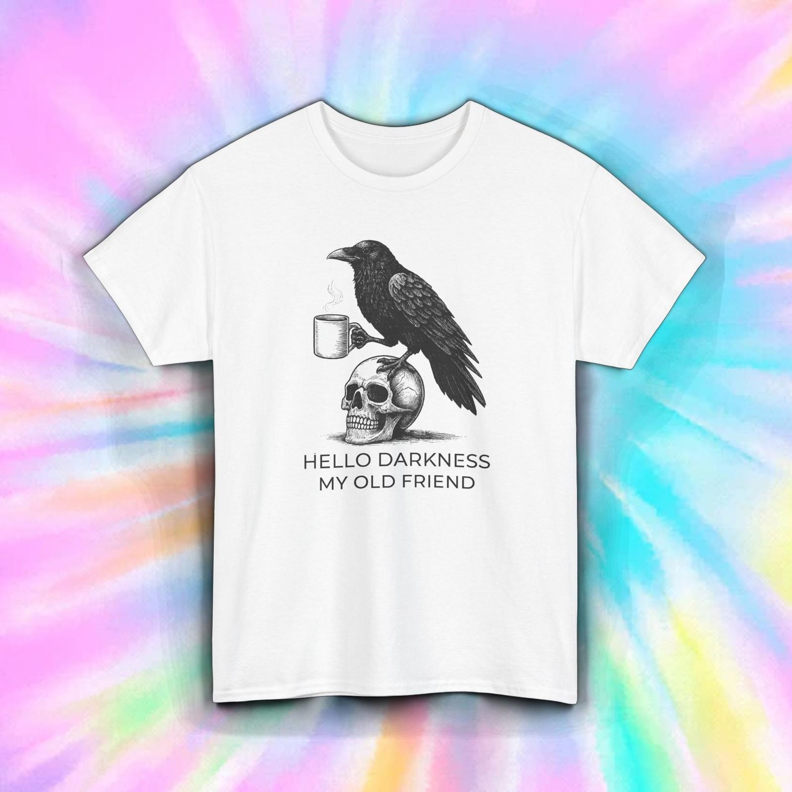 Hello Darkness My Old Friend T-Shirt | Gothic Raven Coffee Skull Tee S-5XL XL