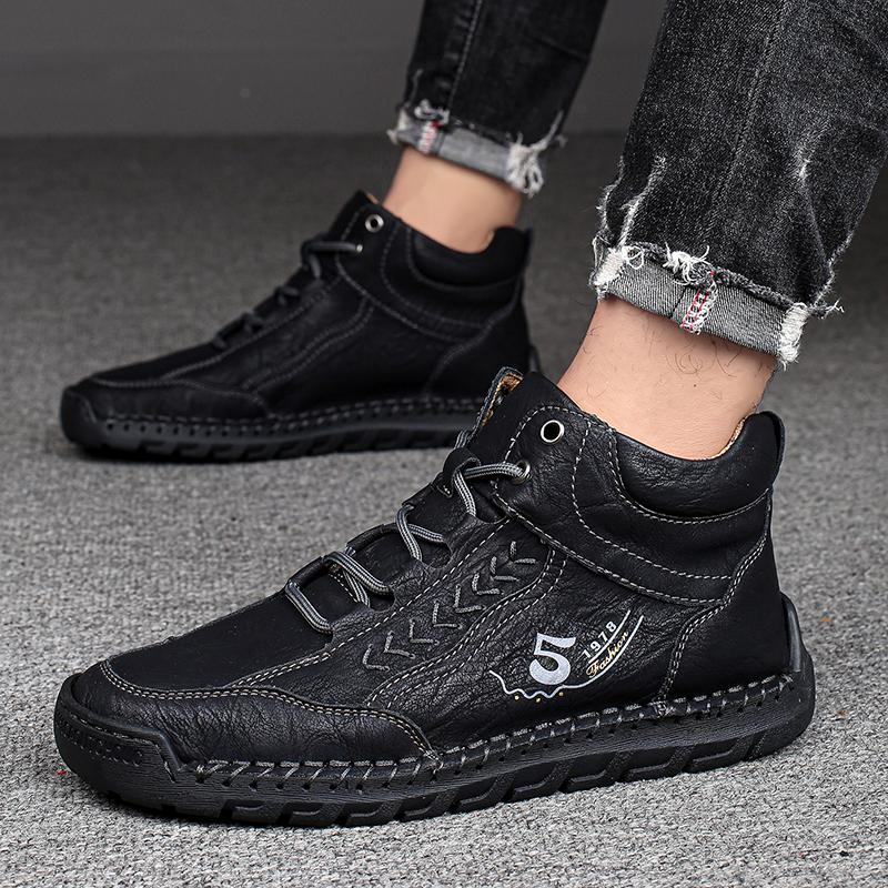 Men's casual shoes genuine leather fashion, spring and autumn breathable senior leather shoes, high-top handcrafted casual shoes