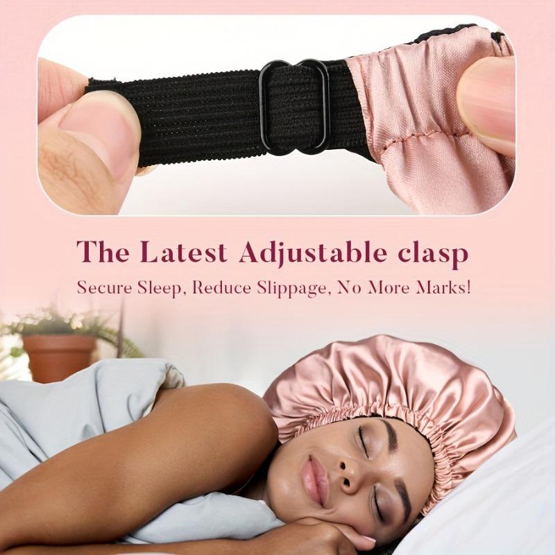Adjustable Hypoallergenic Satin Hair Cap Double Layer Reversible Sleeping Bonnet Adults Soft Pink Blush Color Options Head Wear