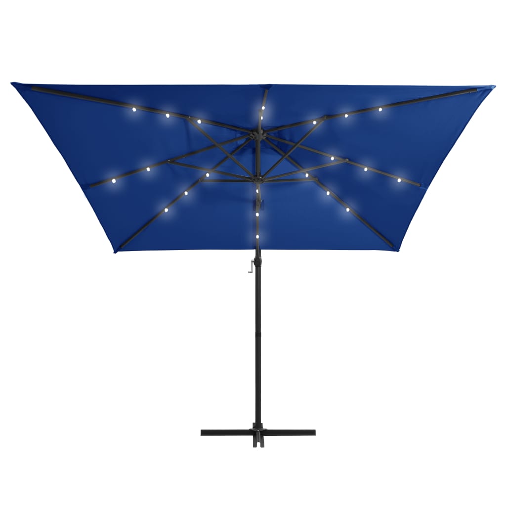 Cantilever Umbrella with LED Lighting Steel Mast 250 X 250 Cm Azure Blue