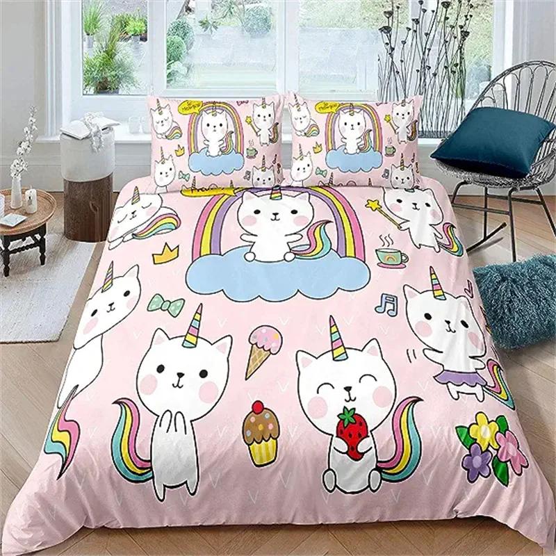 Rainbow Twin Duvet Cover Set For Girl Pink And Yellow Rainbow Star Duvet Cover Cartoon Rainbow For Bedroom Decoration Women Kid