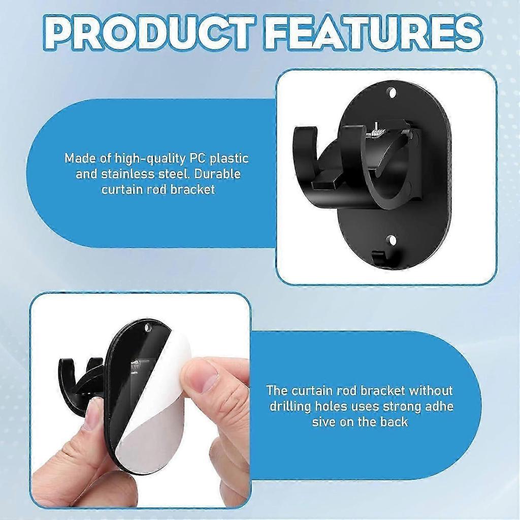 No-drill, Self-adhesive Curtain Rod Brackets for Home and Bathroom. Hooks Included.,zxl