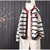Autumn Winter New Versatile Stripe Color Block Button Round Neck Knitted Cardigan Women Core Yarn Long Sleeved Commuter Sweater