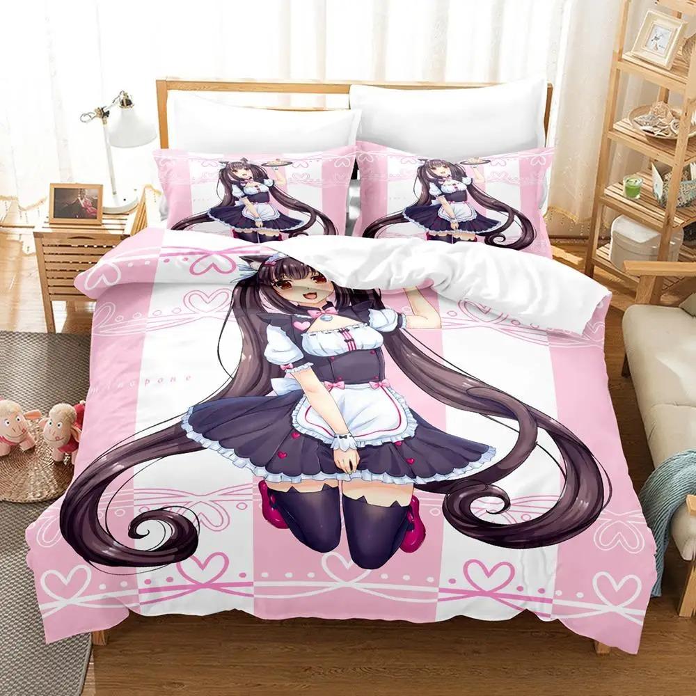 Kawaii Nekopara Bedding Set Single Twin Full Queen King Size Bed Set Aldult Kid Bedroom Duvetcover Sets Anime Parure De Lit Bed