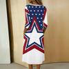 Women Casual 3/4 Sleeve Button Neck Mid Length Dress Floral Print American Flag Pattern Loose Fit Dress with Pockets