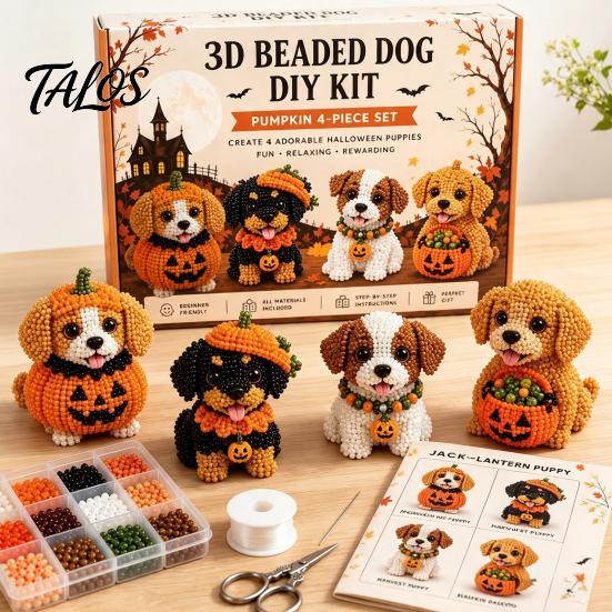 DIY Craft Set for Kids 3D Halloween Dog Art Set, Beaded Puppy Kit, Cute Healing Kit Adults Animal Beginners Adults, Home Desk Decor Decorative Beads