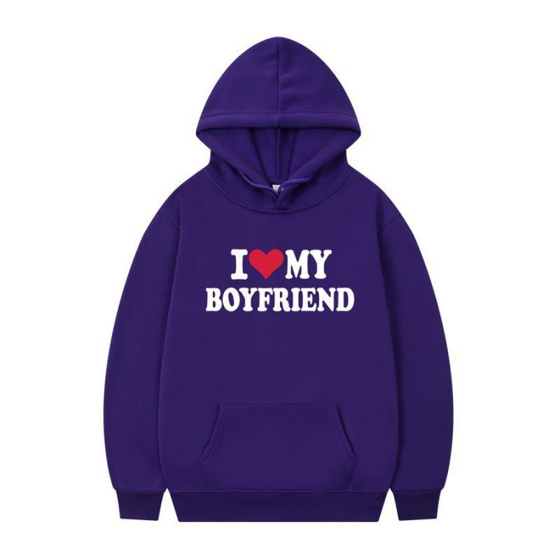 Herren Gothic Streetwear Kapuzenpullover Mit I LOVE MY BOYFRIEND Aufdruck Langarm Lockerer Schnitt