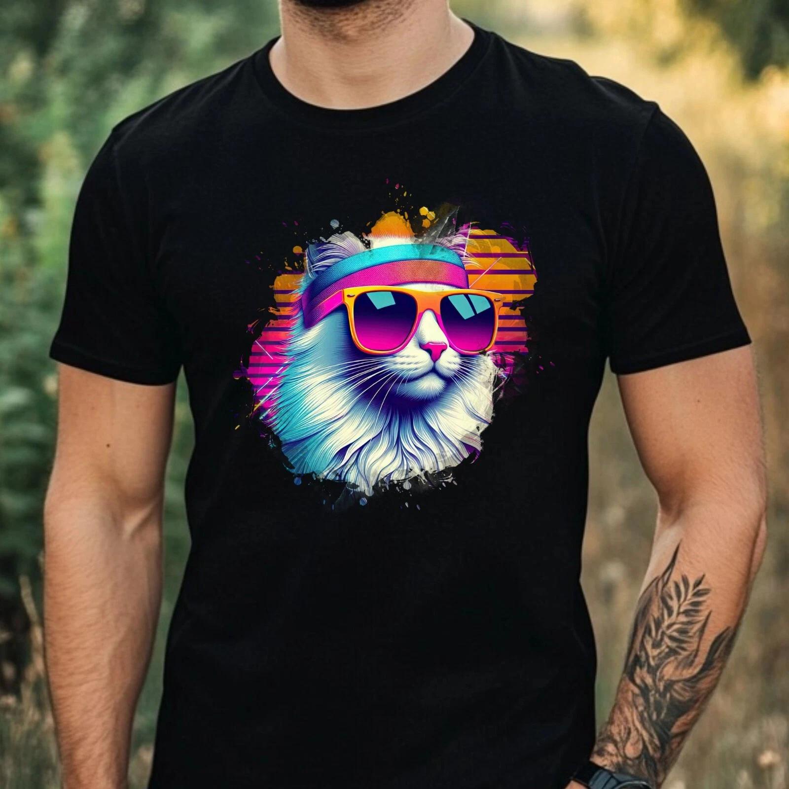 T-Shirt Herren Aquarell Coole Katze Motiv Baumwolle Größe XS bis 5XL S