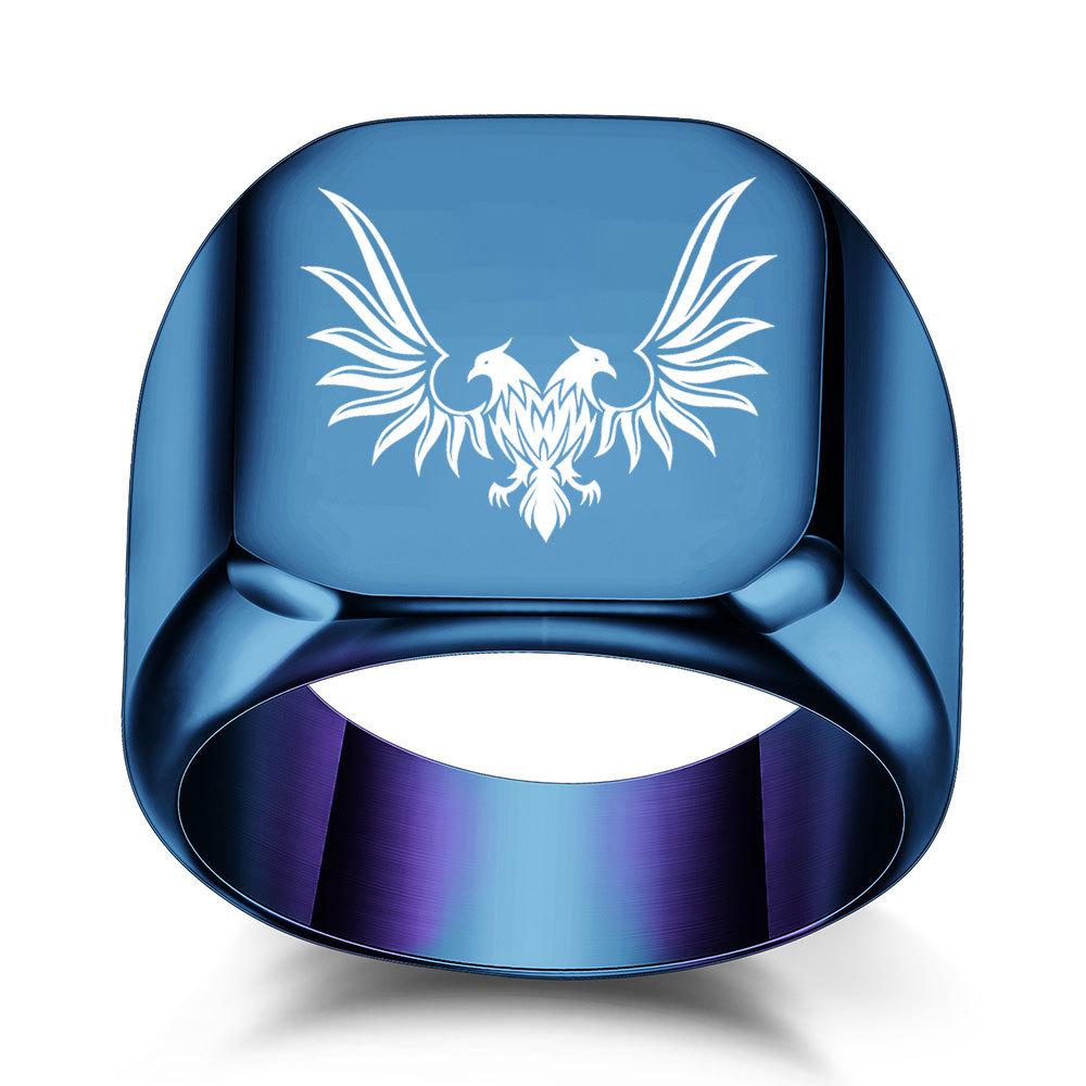 Retro Punk Double-Headed Eagle Laser Engraved Student Ring - 18MM Size 12