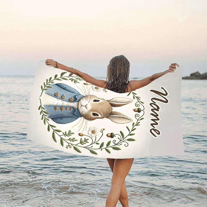 1pc Peter Rabbit2 Beach Towel with Custom Name, Beach/Swimming/Bath/Picnic/Camping Towel, Suitable for Seaside Beaches