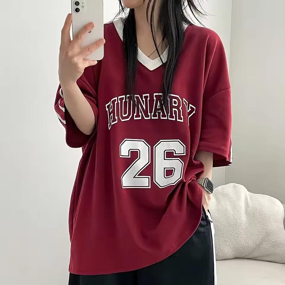 Women's Y2K Oversized V-Neck T-Shirt Light Luxury Elements High-Quality Casual Summer Top Short-Sleeved Fashion