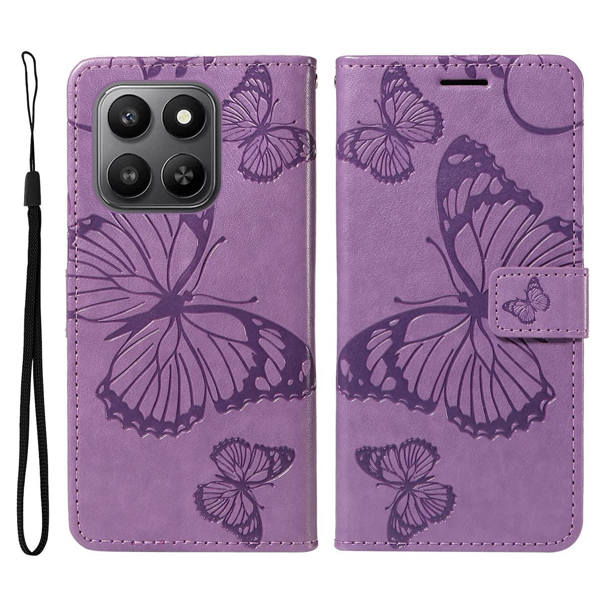 

For Honor 400 Smart 4G Wallet Case Floral Butterfly Imprinted Leather Phone Cover Stand - Green