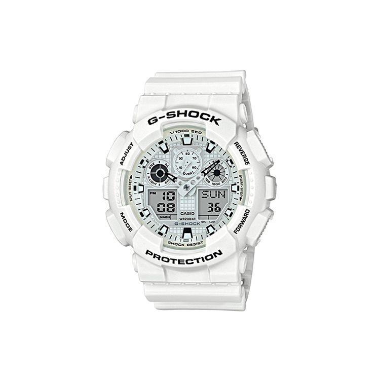 

Casio G-Shock Series Beach Theme Fashion Trendy Vitality Street Classic Dual Display Waterproof Sports Quartz Movement Men Watches White GA-100MW-7A White Strap