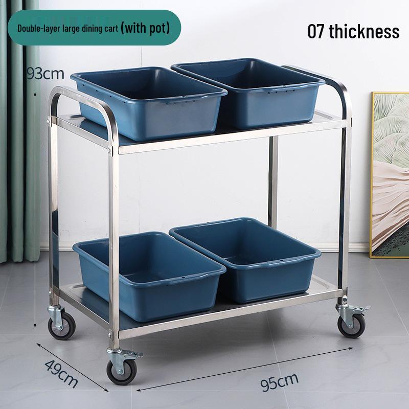 Three-tier Stainless Steel Service Cart: Meal, Food, Beverage, and Dish Collection Trolley for Restaurants and Hotels.