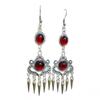 Red Gothic Vampire Silver Filigree Pointed Toe Earrings