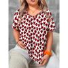 Sommer Damen 3D-Druck V-Ausschnitt T-Shirt Mode Vielseitig Trend Atmungsaktiv Lässig