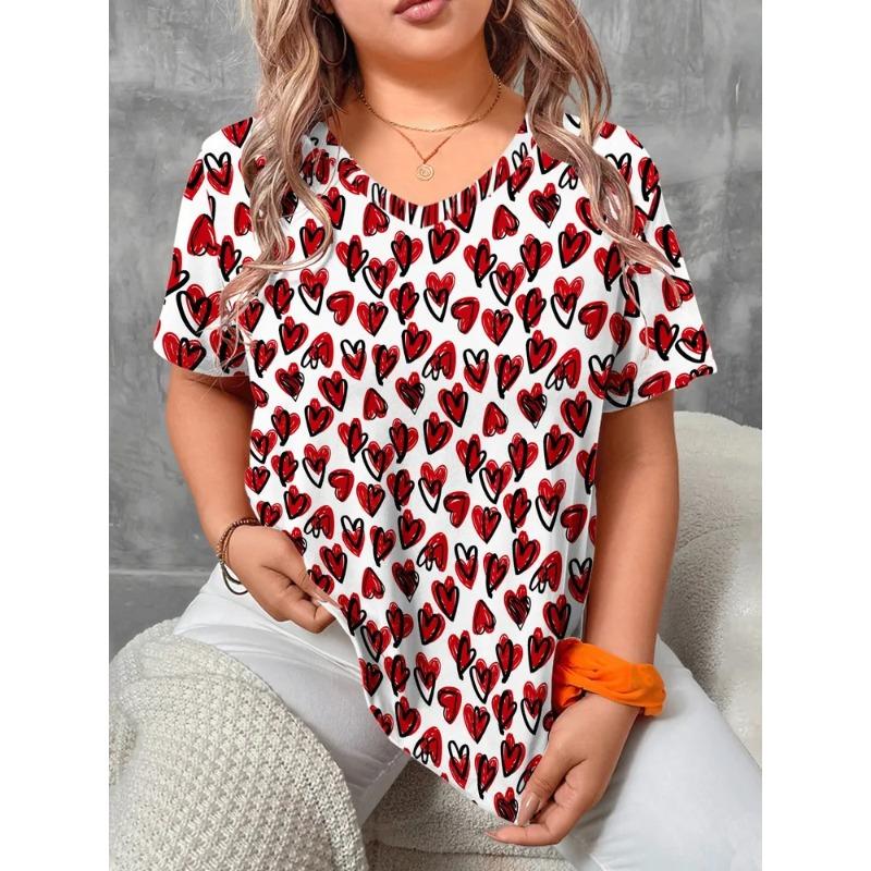 Sommer Damen 3D-Druck V-Ausschnitt T-Shirt Mode Vielseitig Trend Atmungsaktiv Lässig