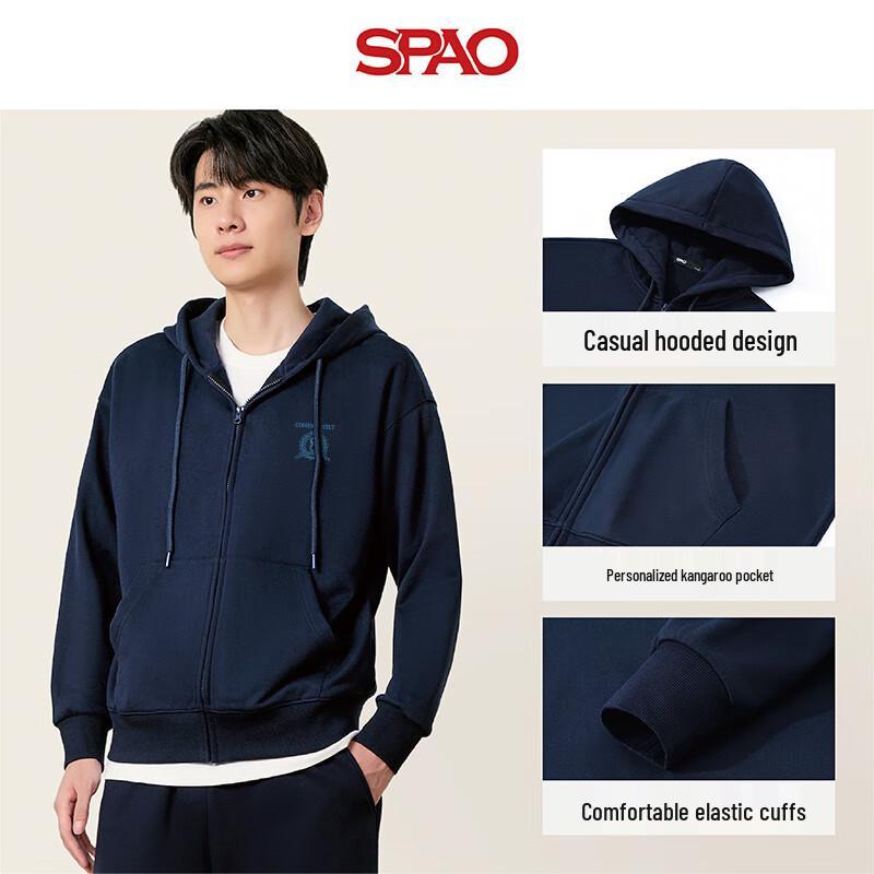 SPAO Men's 2025 Spring/Autumn Letter Print Hooded Cardigan