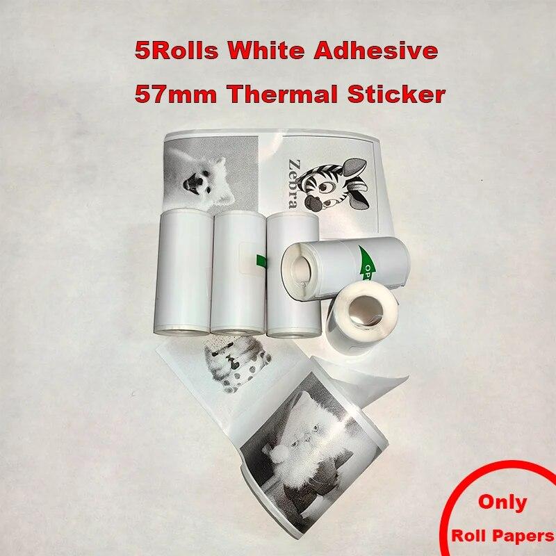 57mm Width Thermal Papers for HD Mini Printer White Adhesive Semi Transparent Blue Pink Orange Colors Roll Sticky Paper Supplies