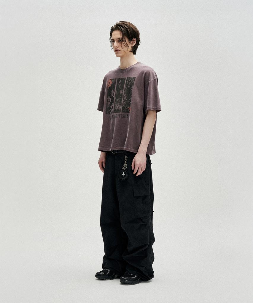 NOT4NERD Omens Pigment Loose Cropped T-Shirts - Purple