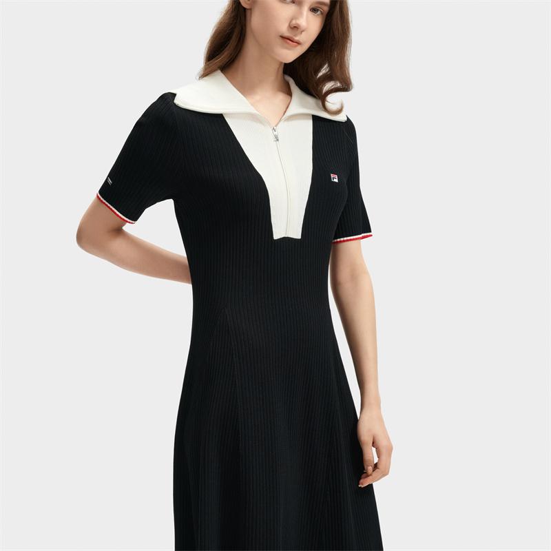 FILA DNA French Chic Short Sleeve Dress Women dresses Black F11W431305FBK
