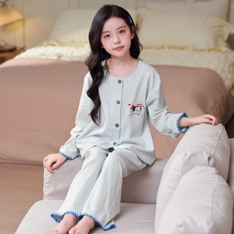 100% Cotton Long Sleeve Girls Pajamas Set Cartoon Print Sleepwear Kids 8 Years Comfortable Home Outfit