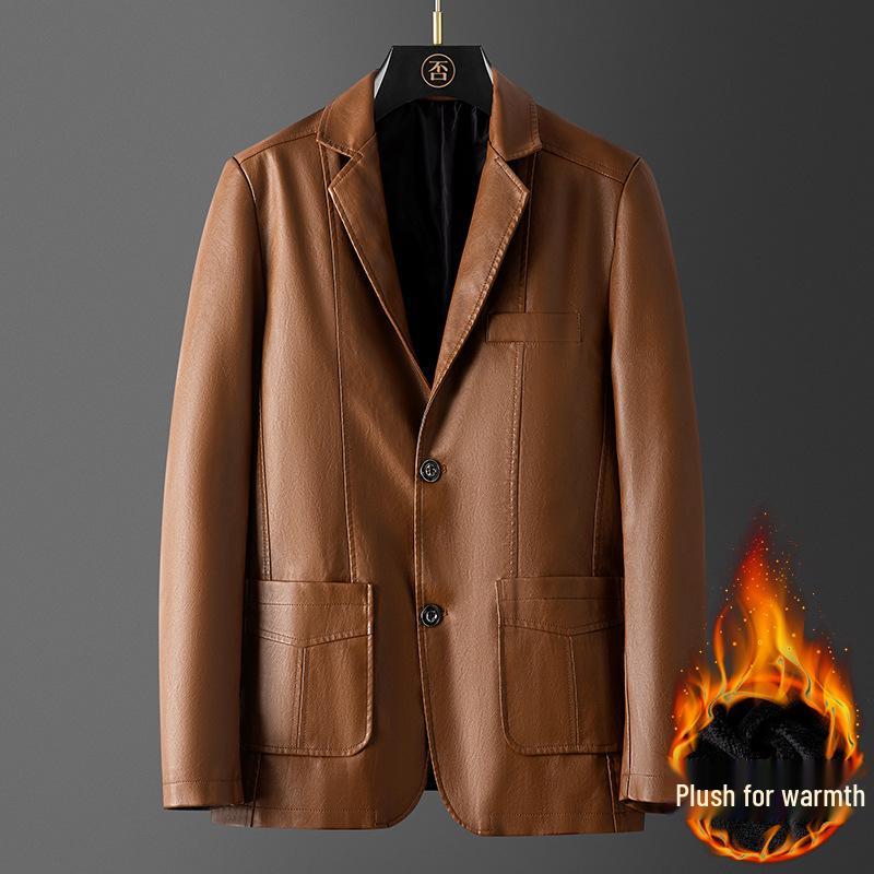 Men's Slim Fit Korean Style Leather Jacket - Trendy Business Outerwear for Autumn/Winter Motorcycle Fashion.