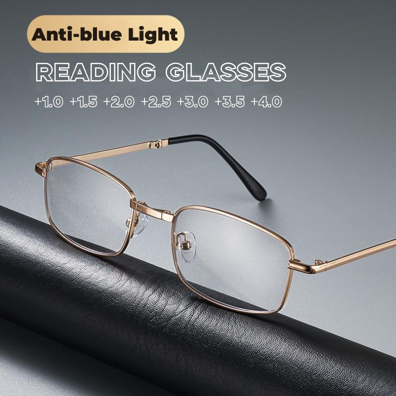 Mens Metal Frame Reading Glasses Anti-Scratch Lens Alloy Presbyopic Eyewear Magnifying Far-sighted Computer Diopter OpticalGlasses