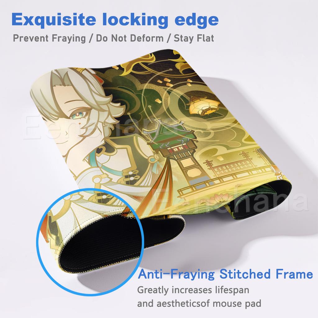 Genshin Impact Mauspad Anime Ästhetik Gaming Verriegelungskante Großes Computerspiel Großes Gummi-Mauspad Laptop-Matte Schreibtischzubehör