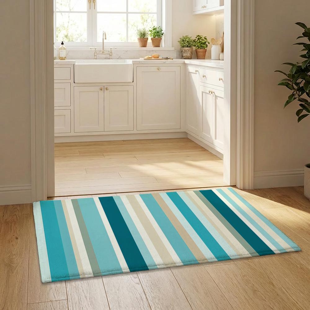 Colorful Striped Pattern Floor Mat Flannel Door Mat Non-Slip Bedroom Living Room Home Decor