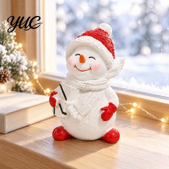 Resin Snowman Statue Christmas Figurine, Festive Tabletop Ornament for Home Living Room Holiday Table Centerpieces Dining Decor, Cute Winter Sculpture