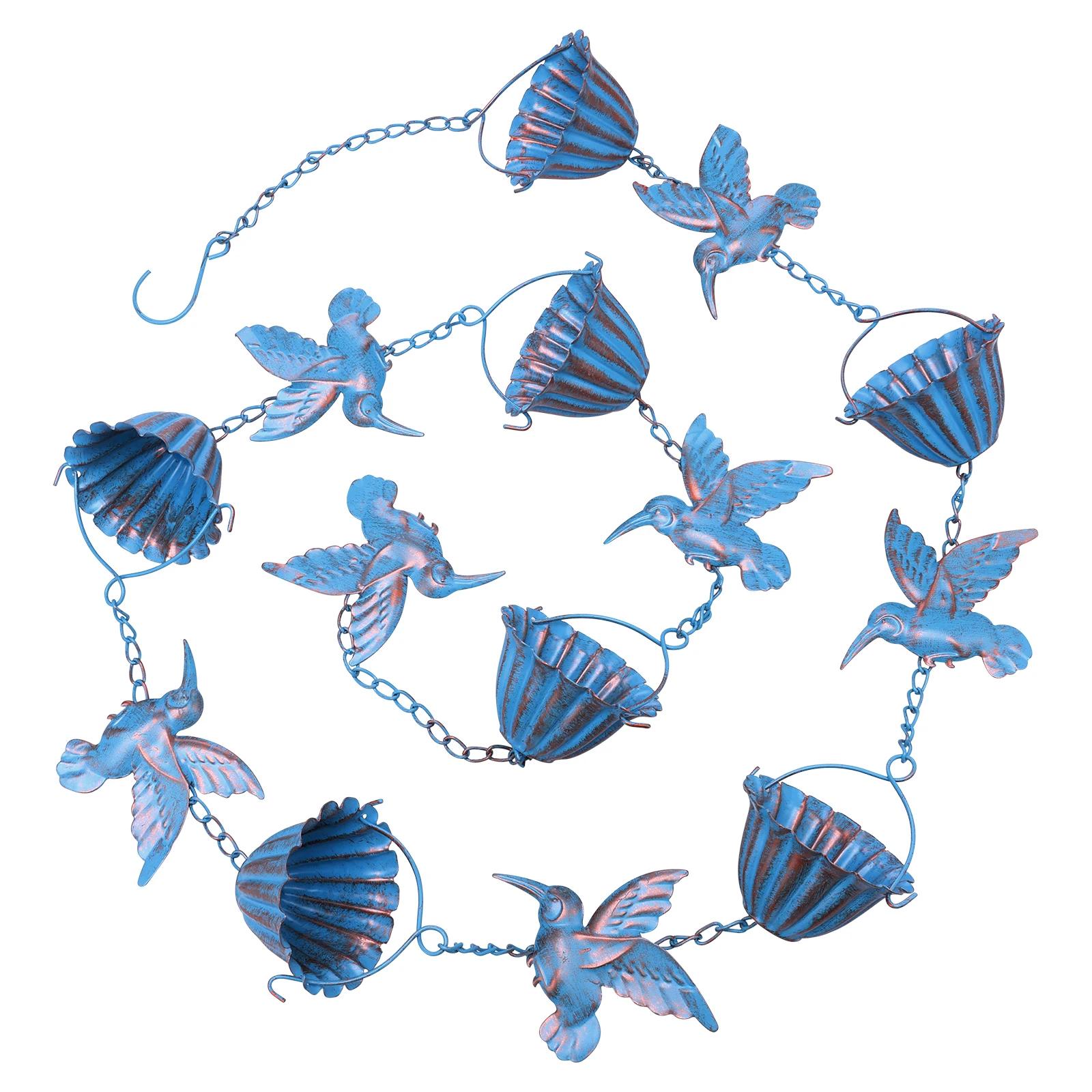 

Hummingbird and Cup Rain Chain Metal Rain Catcher Chain For Gutter Roof Decoration Metal Drainage Rain Chain Outdoor Garden Deco