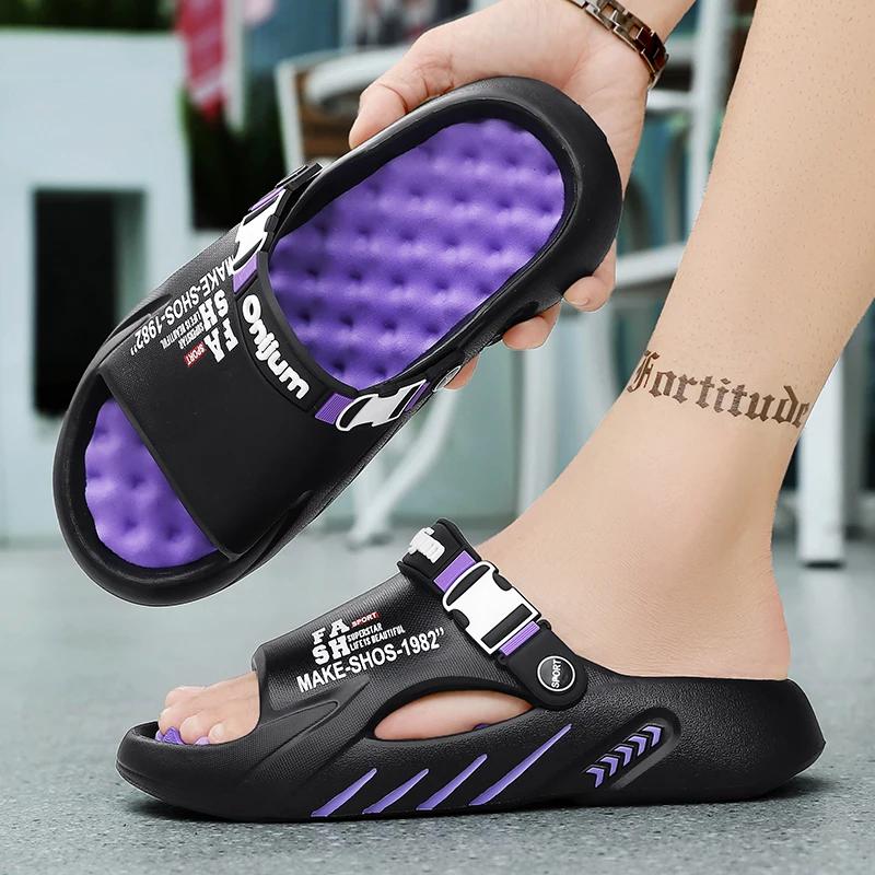 New Men's Slippers Indoor Outdoor Sandals Beach Massage Comfortable Soft Slides Casual Shoes Home Men's Sandals Big Size 46 47