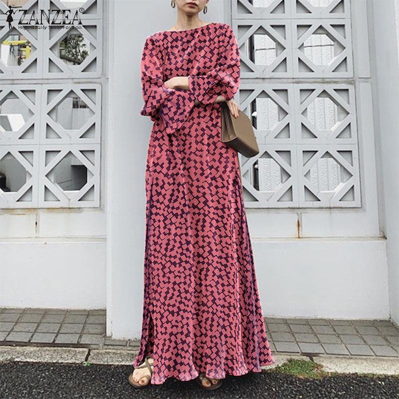 

ZANZEA Принт Повседневный O-образный вырез с длинным рукавом Женское платье