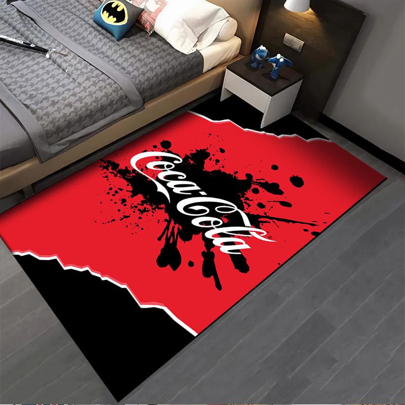 Red and Black Coca-Cola Logo Carpet with Splatter Print Style. Suitable for Use As an Anti-slip for Living Room Bedroom Sofas