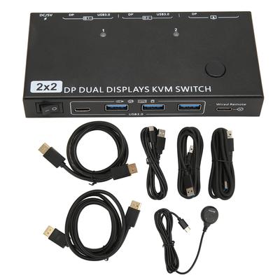 DisplayPort KVM Switch 2 In 2 Out 8K 30Hz 4 USB 3.0 HDCP 2.3 Dual Monitor KVM Switch for Office