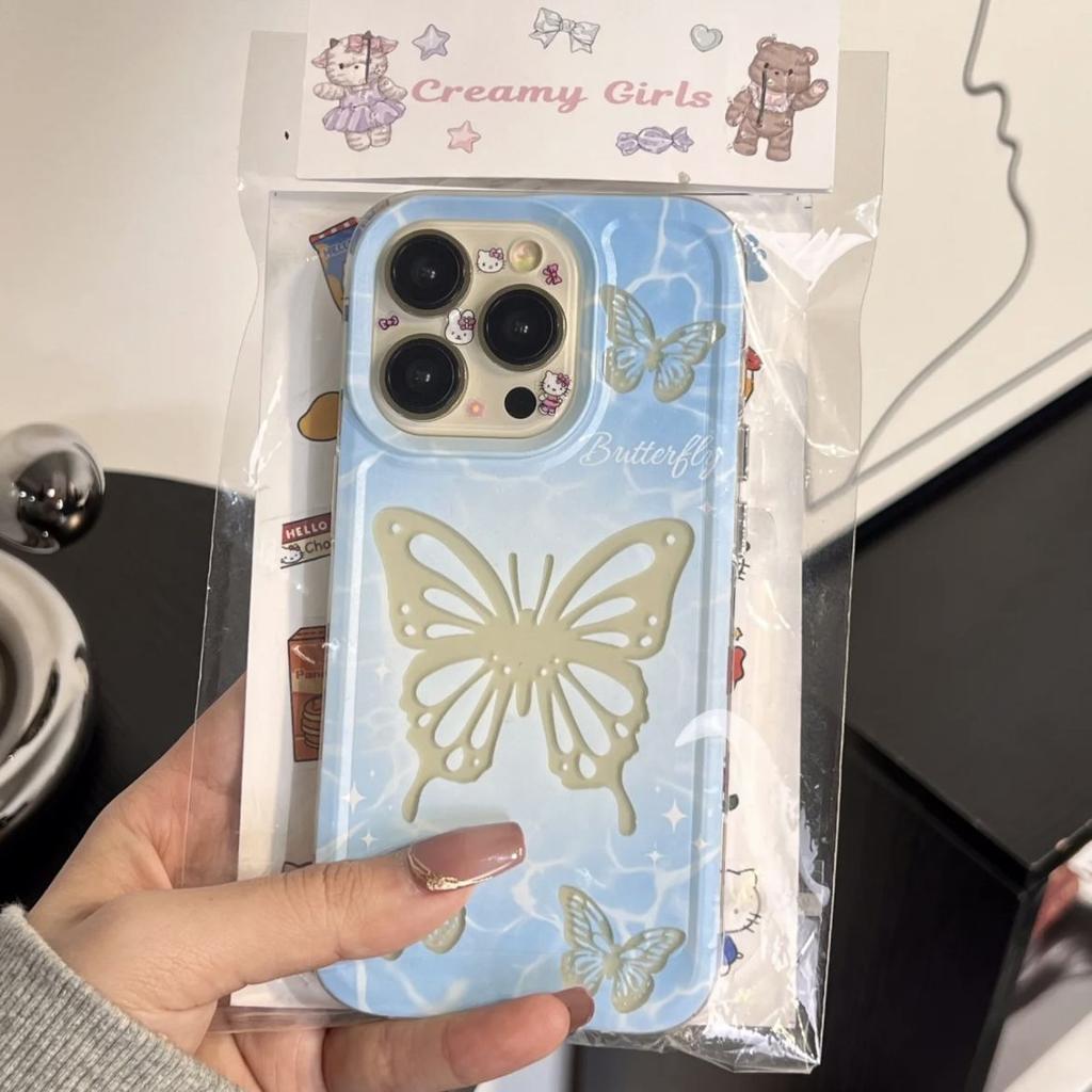 Blue bottom hollow butterfly is suitable for Apple 16 deception mobile phone case 13/12 space 15 soft 11Pro transparent xsmax