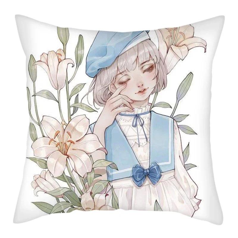 Abstract Flower Girl Painting Picture Cushion Cover Polyester Pillows Cover For Home Sofa Decorative Throw Pillowcase 45X45Cm