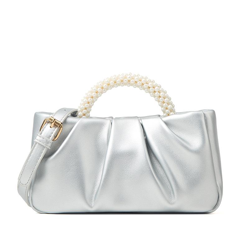Sweet Girl Pearl Bag Handbag Women's Fashion Versatile Pleated Messenger Cloud Bag Mini Mobile Phone Small Bag