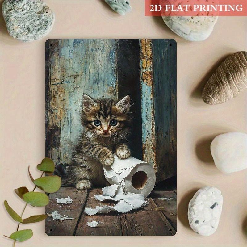 Vintage Style Metal Tin Sign Cute Cats Dogs for Cafe Interior