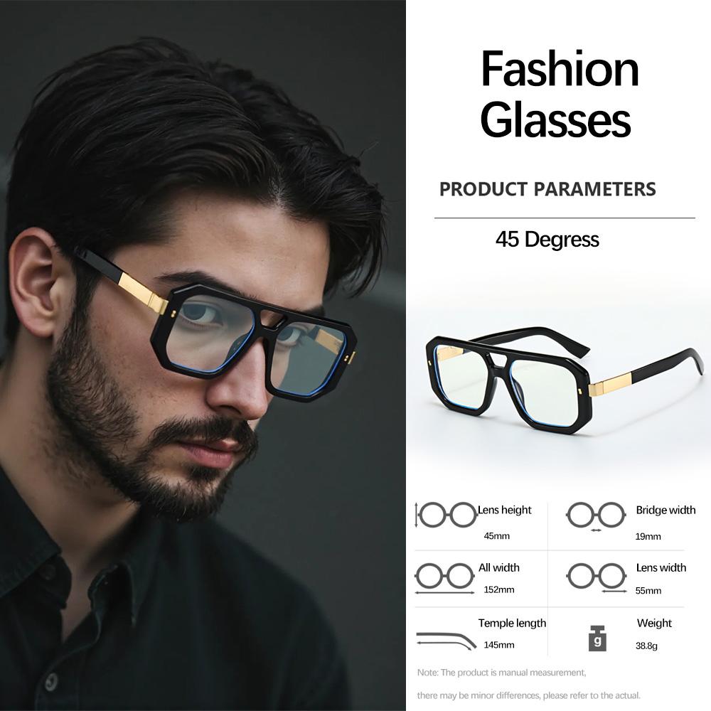 Sunglasses Men Art Geometry Double Frame Eyeglasses Double Beam Eyeglasses Square Shape Frame Modern Minimalist Commuting Items