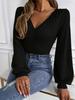 2026 Autumn/Winter Women's Solid Color Ribbed Long Sleeve V-neck Casual Top
