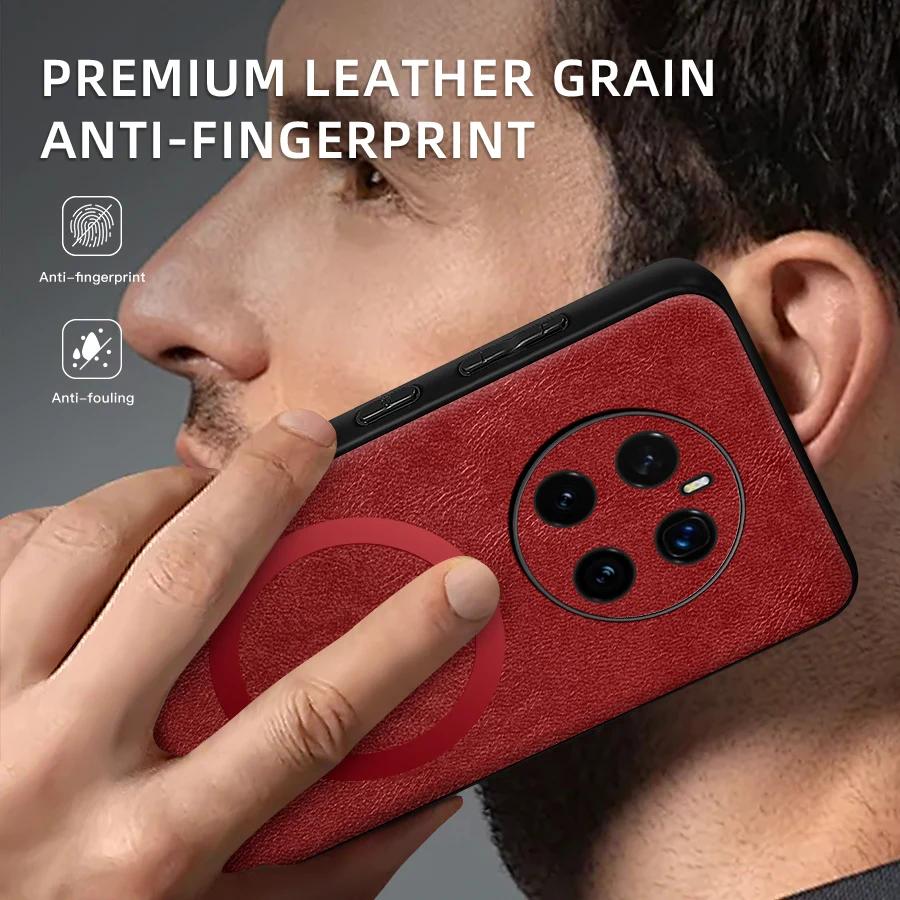 For Honor Magic 7 7 Pro PU Leather Magnetic Ring Soft Edge Anti-Drop Anti-Fingerprint Phone Case