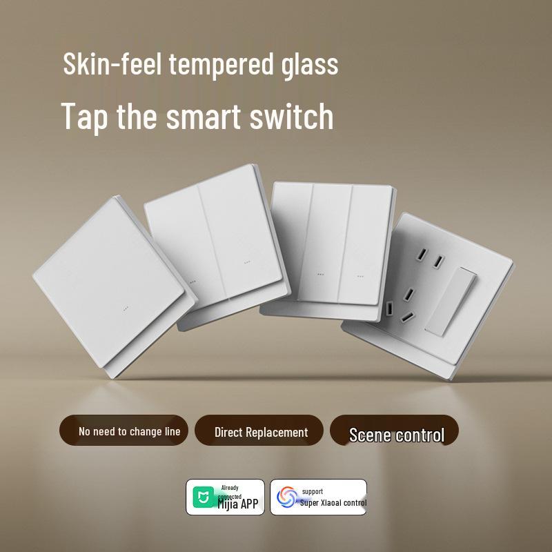 Tempered Glass Smart Bluetooth Switch 86 Type, White, Mijia App Compatible, Voice Control, Home Use, Zero Fire Version.